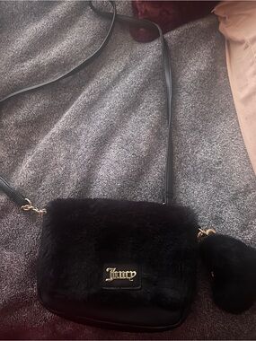 Juicy Couture Black Faux Fur Crossbody with Gold Logo